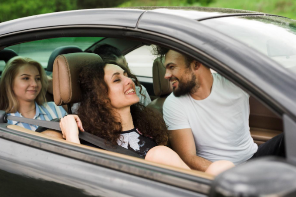 A Happy Family in Car